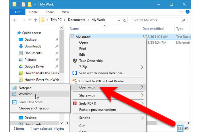 گزینه Open With منوی کلیک راست 